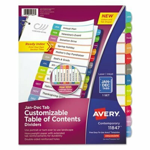 Avery Dennison Avery, CUSTOMIZABLE TOC READY INDEX MULTICOLOR DIVIDERS, JAN-DEC, LETTER 11847